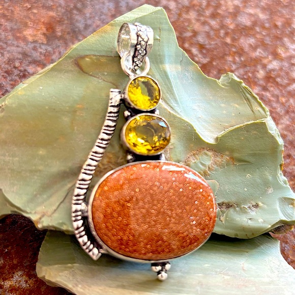 Santa Fe Goldstone Sterling Silver 925 Pendant Yellow Citrine Southwest Artisan - Picture 11 of 12
